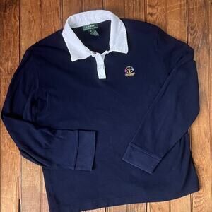 Women’s Ralph Lauren Dark Blue cotton long sleeve Polo with White Collar